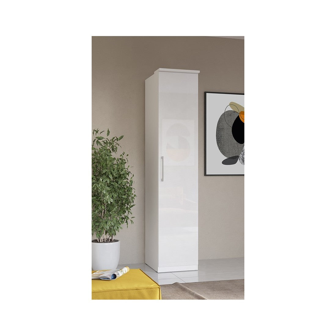 Armadio a 1 anta per cabina armadio collezione MODULO colore bianco con LED inclusi.