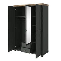 Armadio 150x220 con 3 porte e 2 cassetti. Colore verde kaki e rovere. Collezione ASSIA.