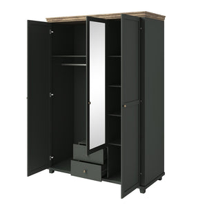 Armadio 150x220 con 3 porte e 2 cassetti. Colore verde kaki e rovere. Collezione ASSIA.