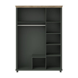 Armadio 150x220 con 3 porte e 2 cassetti. Colore verde kaki e rovere. Collezione ASSIA.
