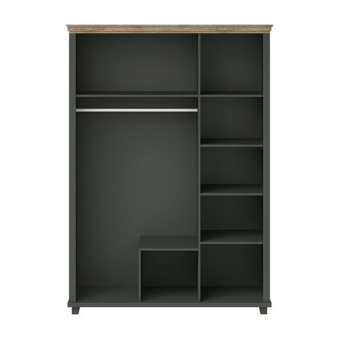 Armadio 150x220 con 3 porte e 2 cassetti. Colore verde kaki e rovere. Collezione ASSIA.