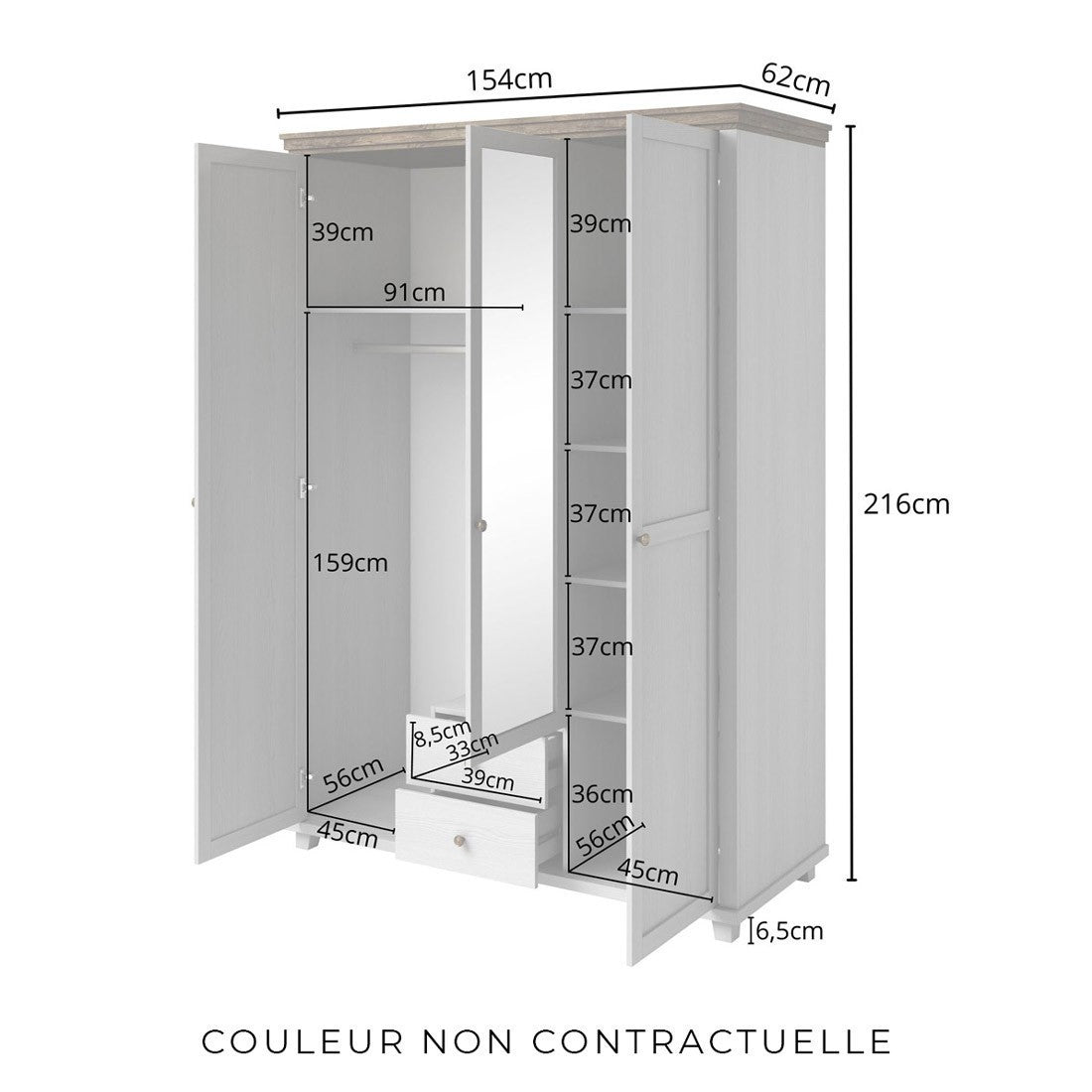 Armadio 150x220 con 3 porte e 2 cassetti. Colore verde kaki e rovere. Collezione ASSIA.