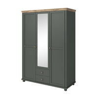 Armadio 150x220 con 3 porte e 2 cassetti. Colore verde kaki e rovere. Collezione ASSIA.