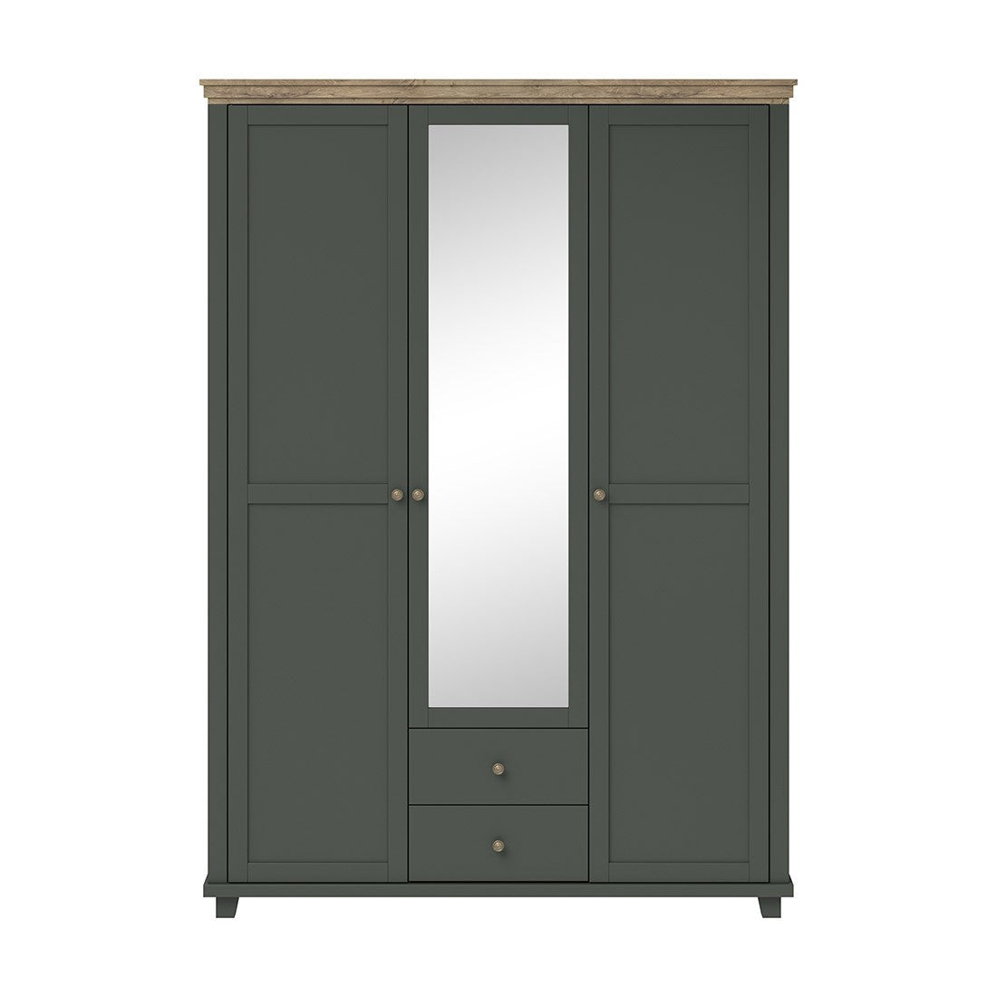 Armadio 150x220 con 3 porte e 2 cassetti. Colore verde kaki e rovere. Collezione ASSIA.