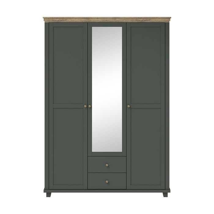 Armadio 150x220 con 3 porte e 2 cassetti. Colore verde kaki e rovere. Collezione ASSIA.