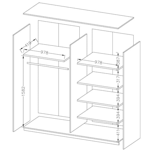 Armadio con 2 porte scorrevoli 200cm colore rovere e bianco. Collezione FLOYD