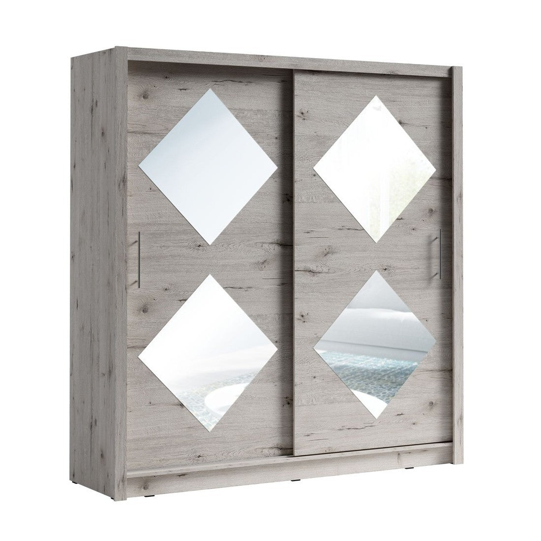 Armadio con 2 porte scorrevoli 205 cm con 4 specchi quadrati - rovere Wellington - Collezione OZZULA