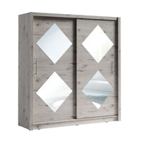 Armadio con 2 porte scorrevoli 205 cm con 4 specchi quadrati - rovere Wellington - Collezione OZZULA