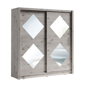 Armadio con 2 porte scorrevoli 205 cm con 4 specchi quadrati - rovere Wellington - Collezione OZZULA