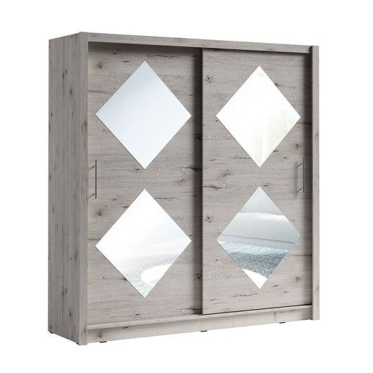 Armadio con 2 porte scorrevoli 205 cm con 4 specchi quadrati - rovere Wellington - Collezione OZZULA
