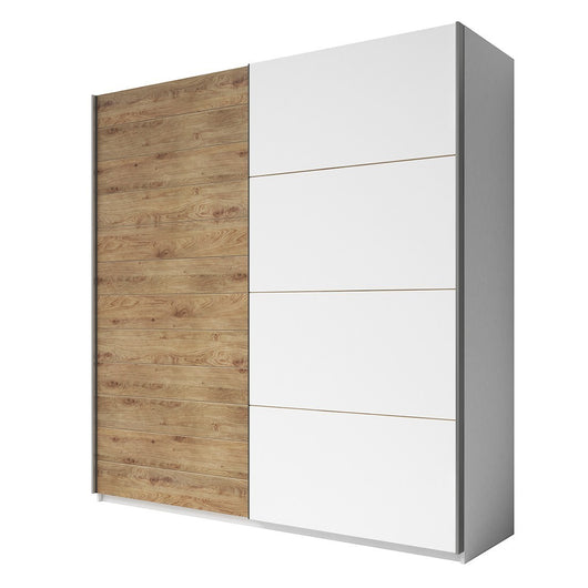 Armadio con 2 porte scorrevoli 220cm colore quercia e bianco. Collezione FLOYD