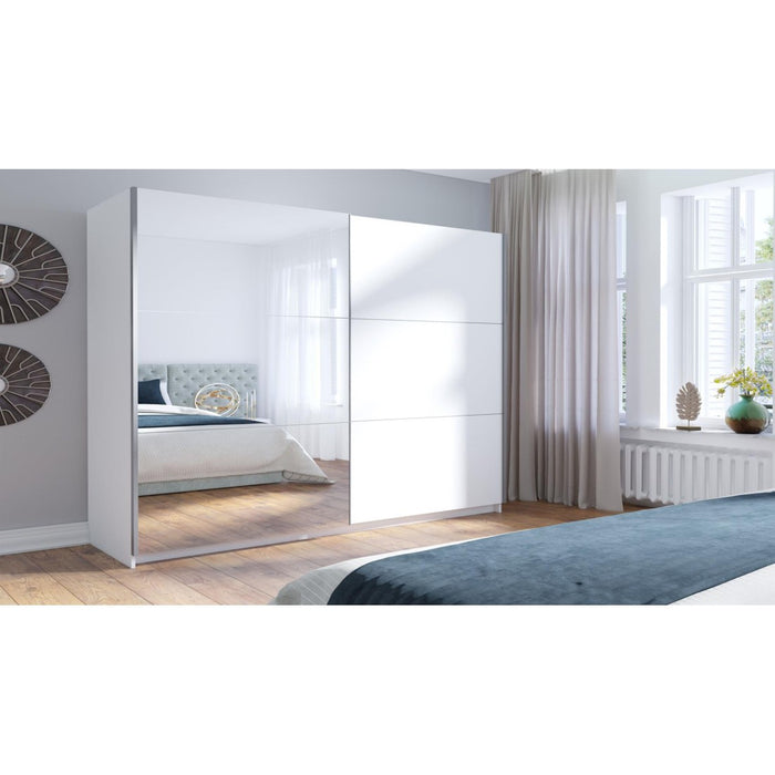 Armadio con 2 porte scorrevoli con specchio - 150 cm - bianco opaco alpino - collezione ARSALA