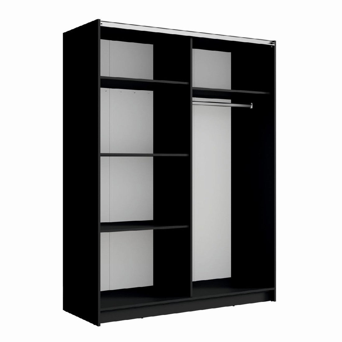 Armadio con 2 porte scorrevoli e specchio 150 cm - nero e rovere - Collezione STRANO