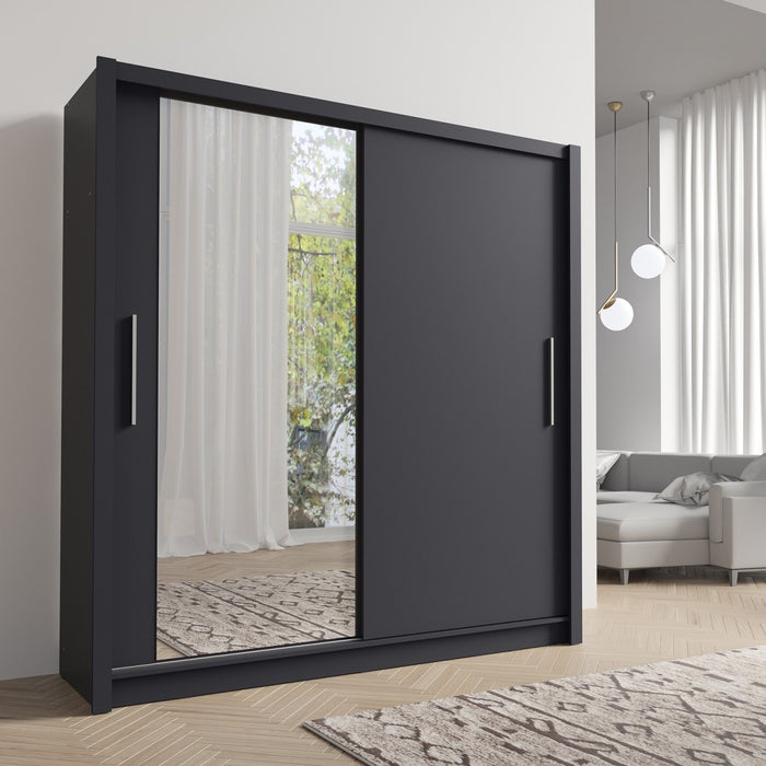 Armadio con 2 porte scorrevoli e specchio 155 cm - grigio grafite - Collezione OZZULA