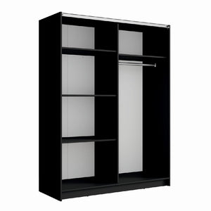 Armadio con 2 porte scorrevoli e specchio 200 cm - nero e rovere - Collezione STRANO