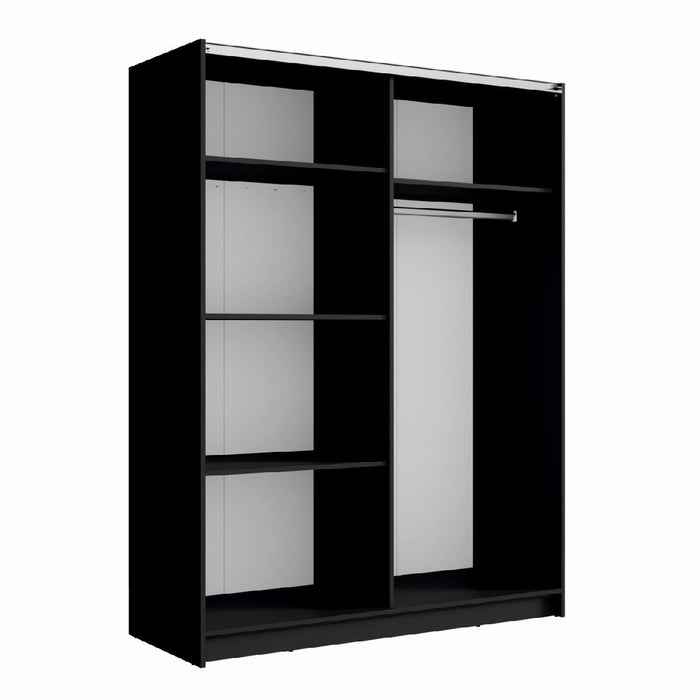 Armadio con 2 porte scorrevoli e specchio 200 cm - nero e rovere - Collezione STRANO