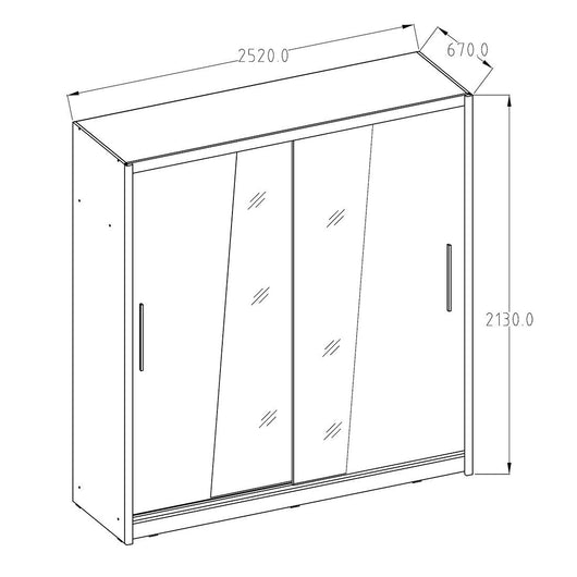 Armadio con 2 porte scorrevoli e specchio 205 cm - bianco - Collezione BAHIA
