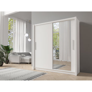 Armadio con 2 porte scorrevoli e specchio 205 cm - bianco - Collezione OZZULA