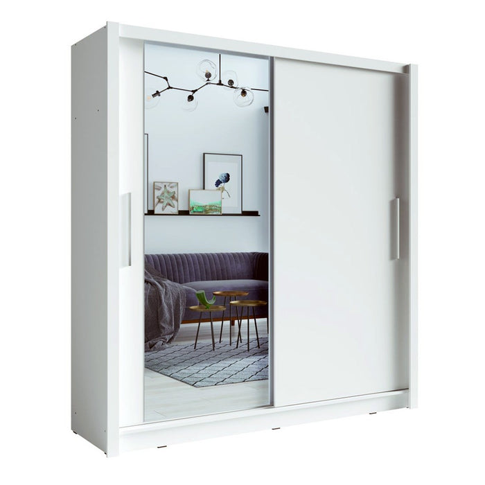 Armadio con 2 porte scorrevoli e specchio 205 cm - bianco - Collezione OZZULA