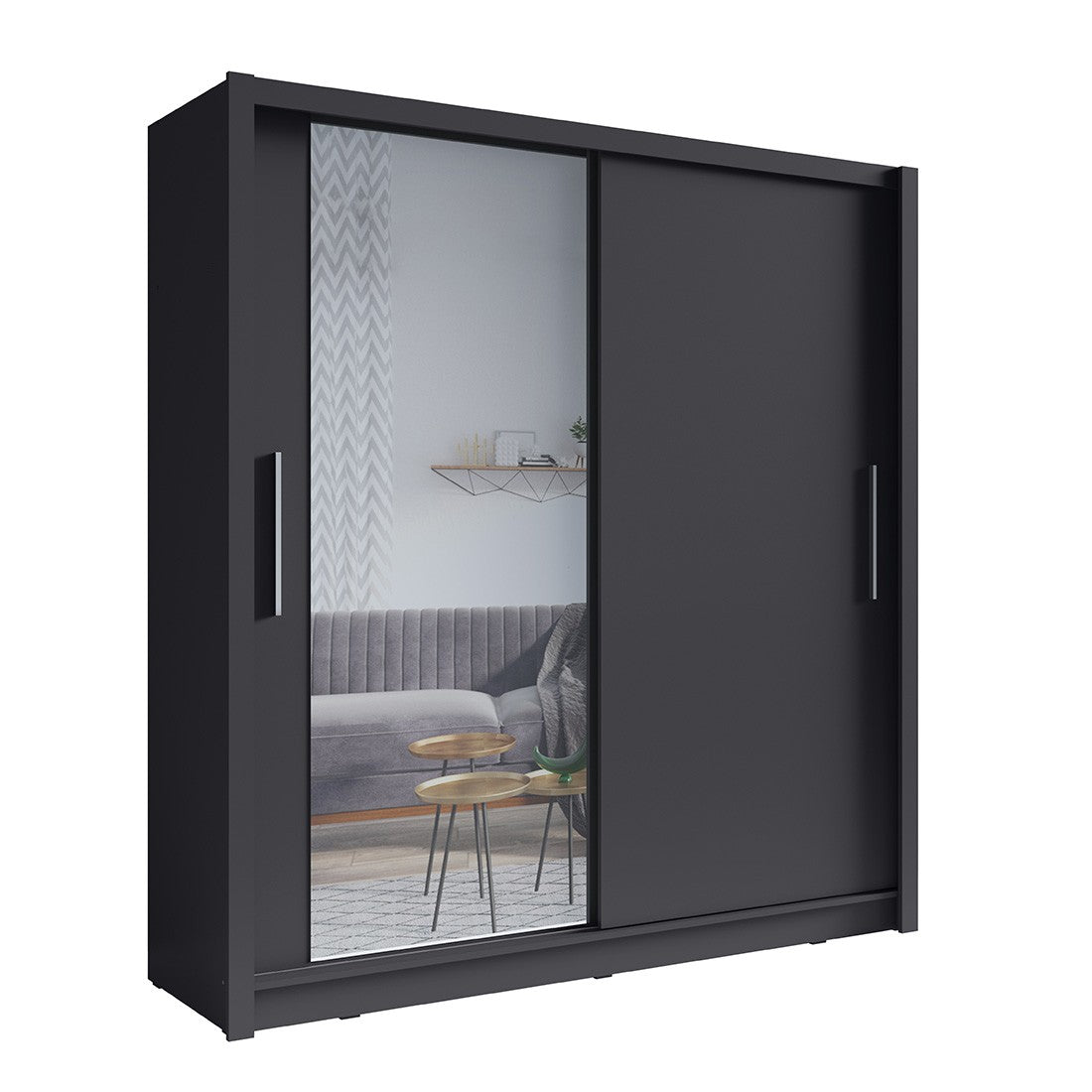 Armadio con 2 porte scorrevoli con specchio - 205 cm - grigio grafite - collezione OZZULA