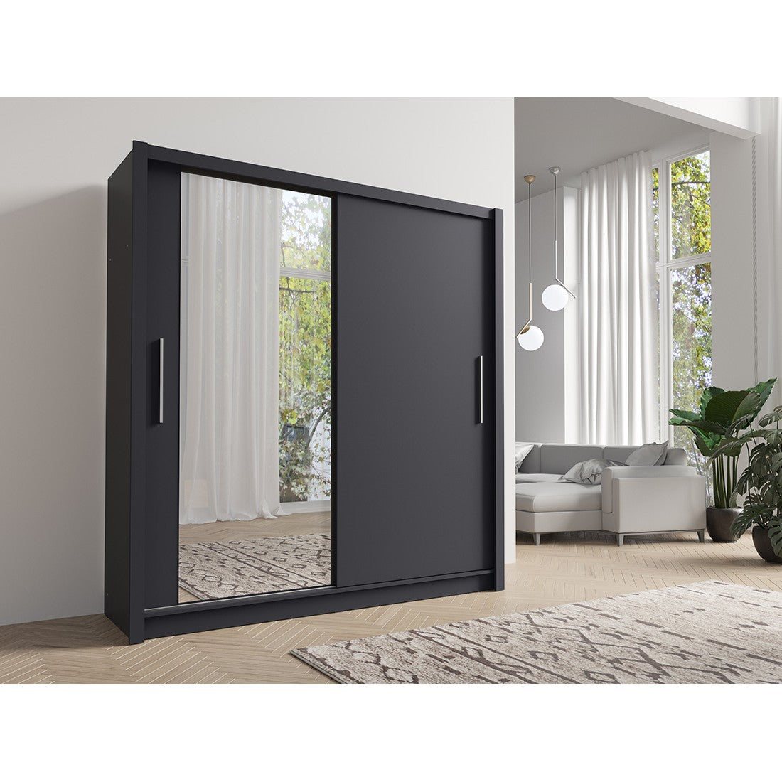 Armadio con 2 porte scorrevoli con specchio - 205 cm - grigio grafite - collezione OZZULA