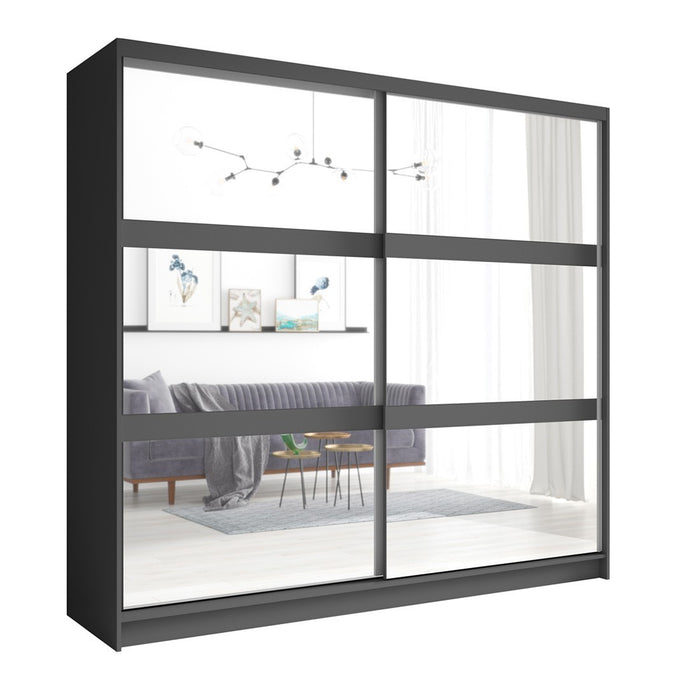 Armadio con 2 porte scorrevoli con specchio 230 cm - grigio grafite - Collezione NOFI