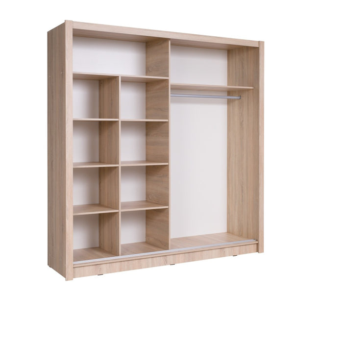Armadio con 2 porte scorrevoli e specchio inclinato 205 cm - rovere sonoma - Collezione BAHIA