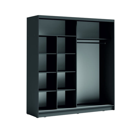 Armadio con 2 porte scorrevoli e specchio obliquo 205 cm - grigio grafite - Collezione BAHIA