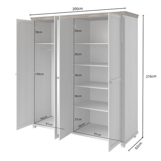 Armadio 200x220 con 4 porte. Colori bianco e rovere. Collezione ASSIA