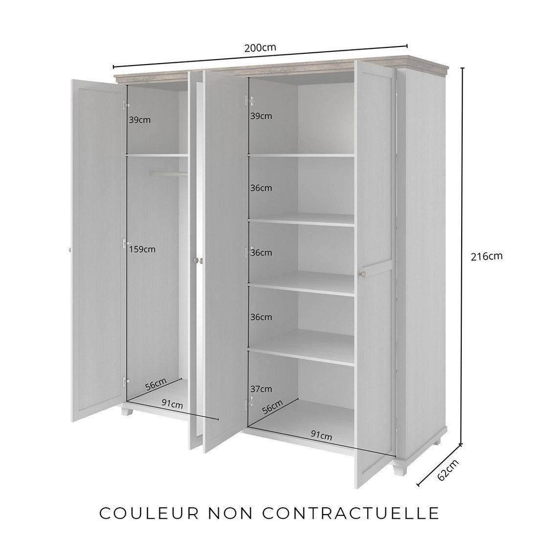 Armadio 200x220 con 4 porte. Color verde kaki e quercia. Collezione ASSIA.