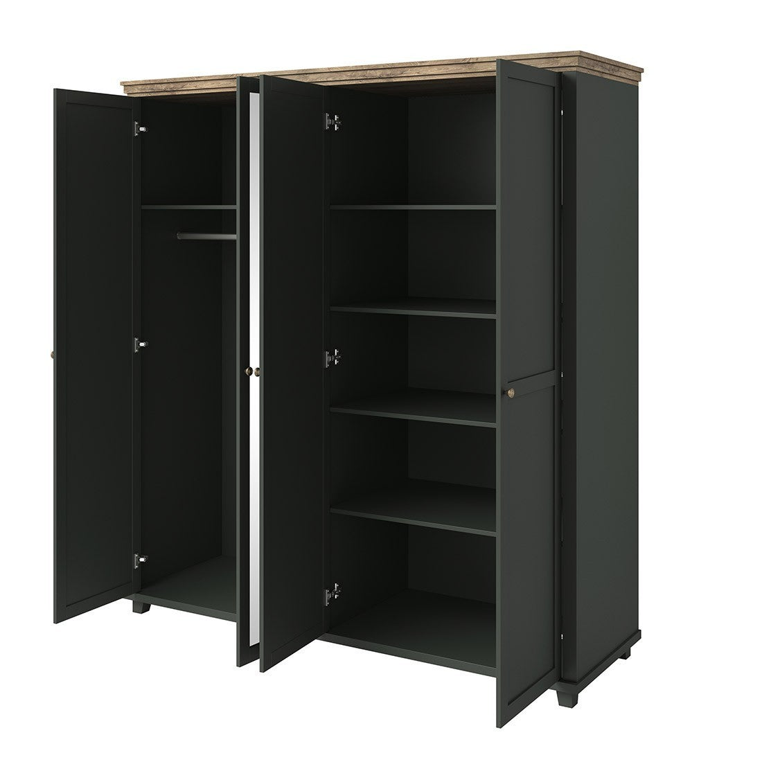 Armadio 200x220 con 4 porte. Color verde kaki e quercia. Collezione ASSIA.