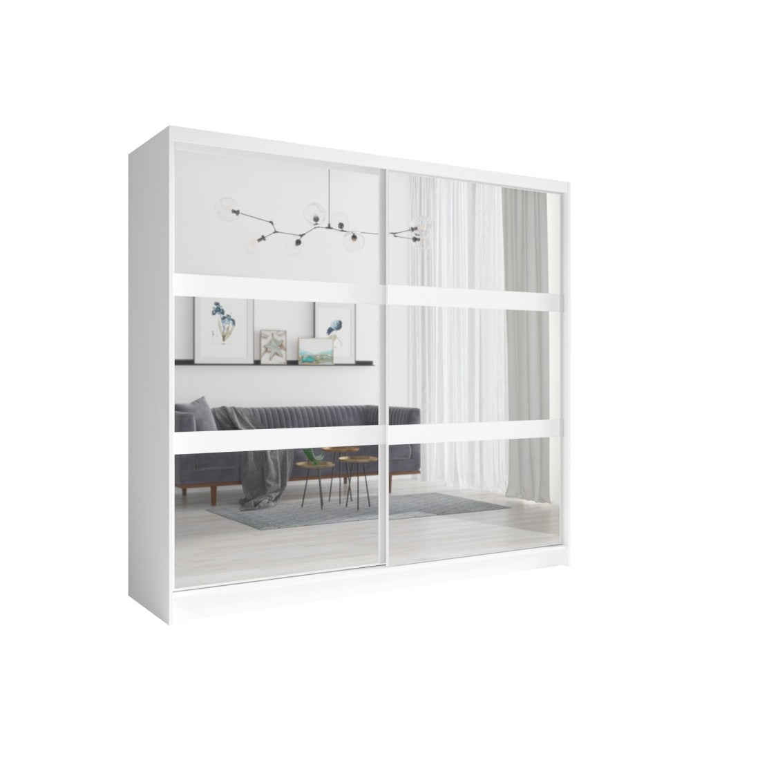 Armadio 230 cm con 2 porte scorrevoli con specchio - bianco - Collezione NOFI