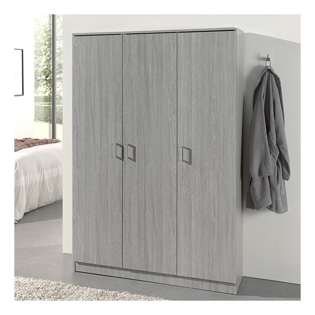 Armadio a 3 ante colore rovere collezione REY. Guardaroba ideale per il vostro ingresso o la vostra lavanderia.