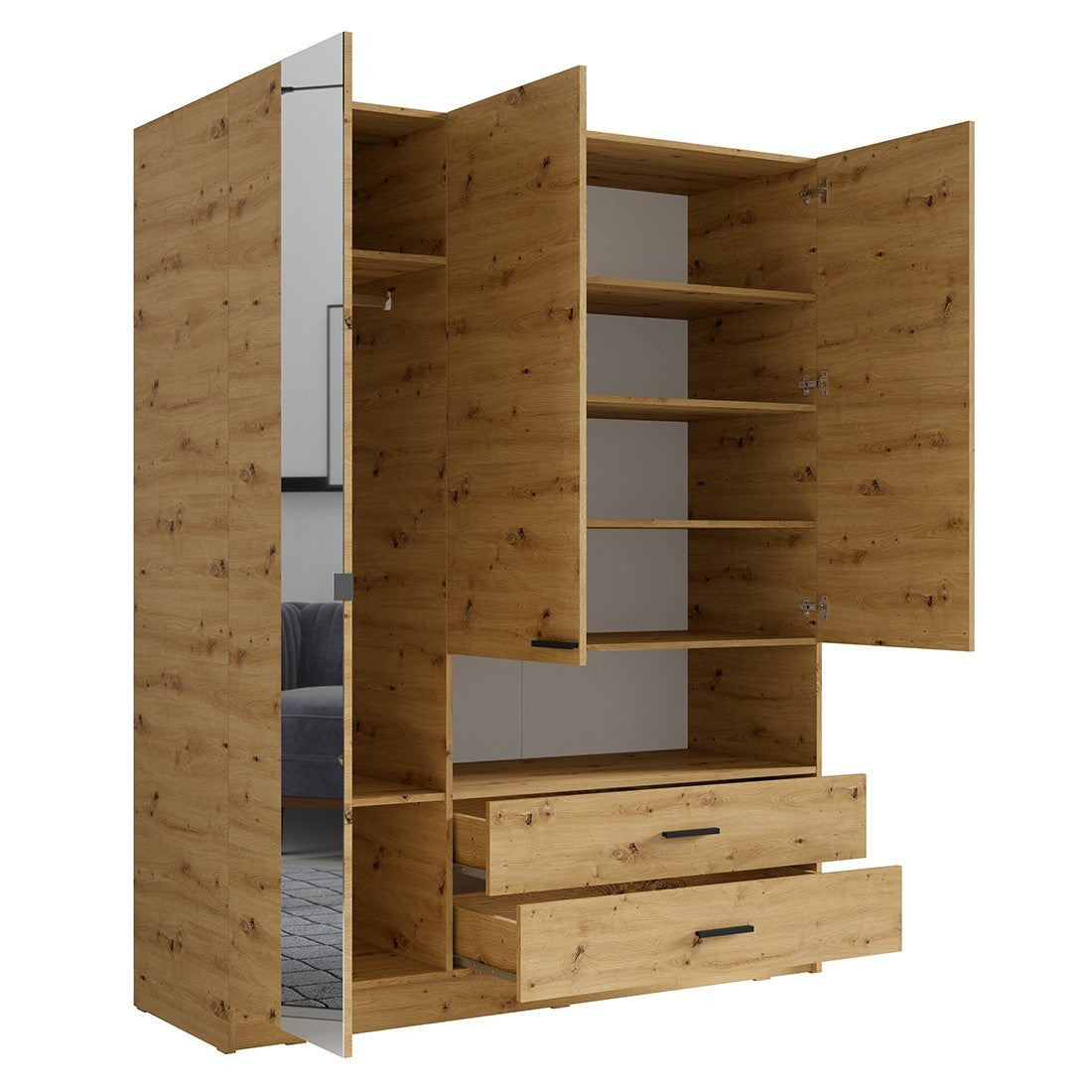 Armadio a 3 ante MEIJE - Design moderno con specchio e nicchia a vista