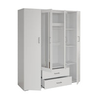 Armadio a 4 ante con 2 specchi TOM - Dimensioni H185 x L160 x P52 cm - Colore bianco - Stile design
