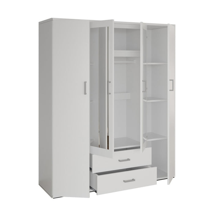 Armadio a 4 ante con 2 specchi TOM - Dimensioni H185 x L160 x P52 cm - Colore bianco - Stile design