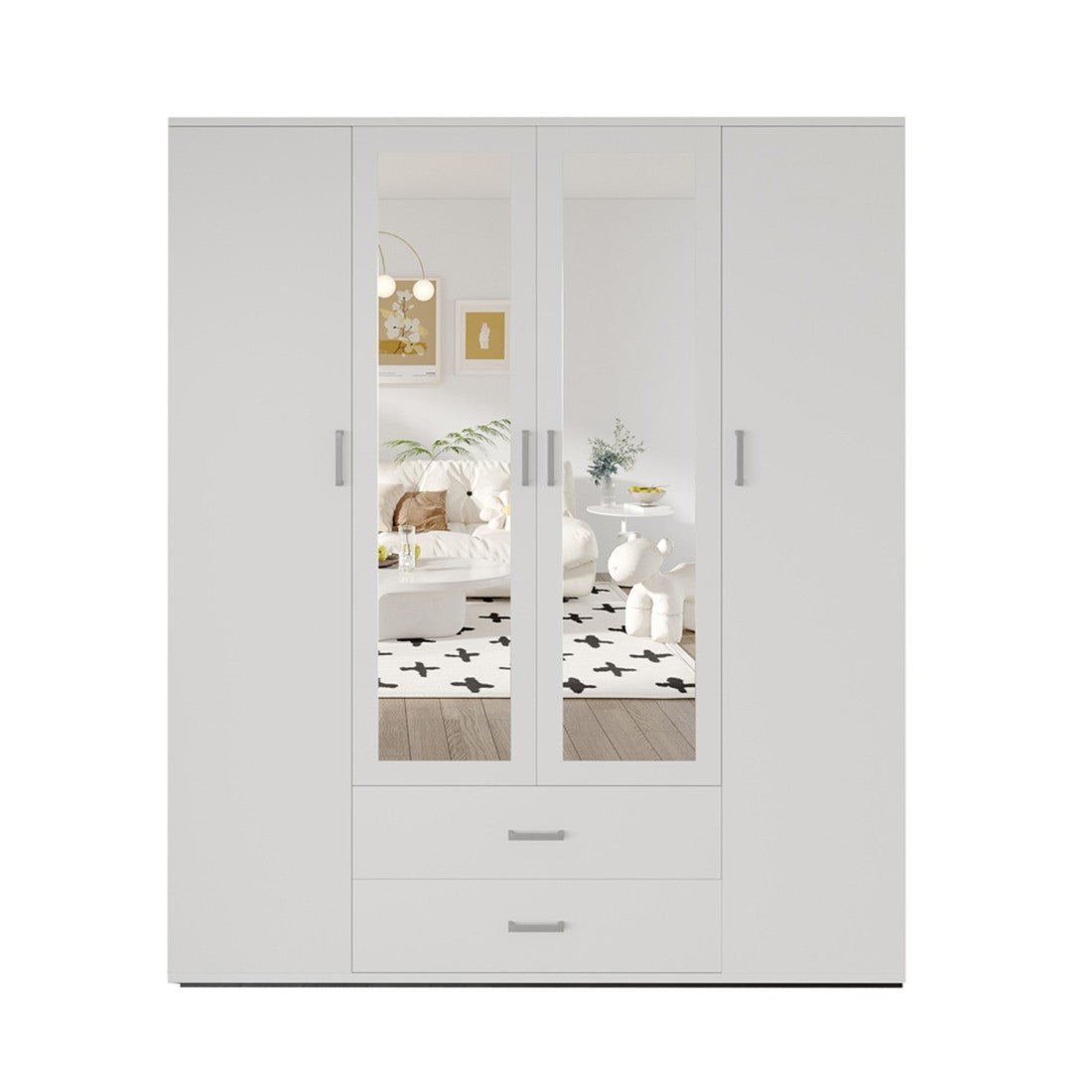 Armadio a 4 ante con 2 specchi TOM - Dimensioni H185 x L160 x P52 cm - Colore bianco - Stile design
