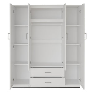 Armadio a 4 ante con 2 specchi TOM - Dimensioni H185 x L160 x P52 cm - Colore bianco - Stile design