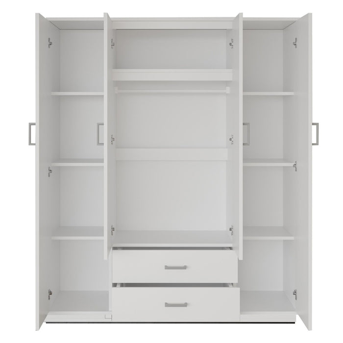 Armadio a 4 ante con 2 specchi TOM - Dimensioni H185 x L160 x P52 cm - Colore bianco - Stile design