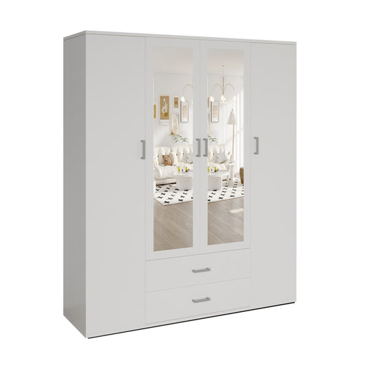 Armadio a 4 ante con 2 specchi TOM - Dimensioni H185 x L160 x P52 cm - Colore bianco - Stile design