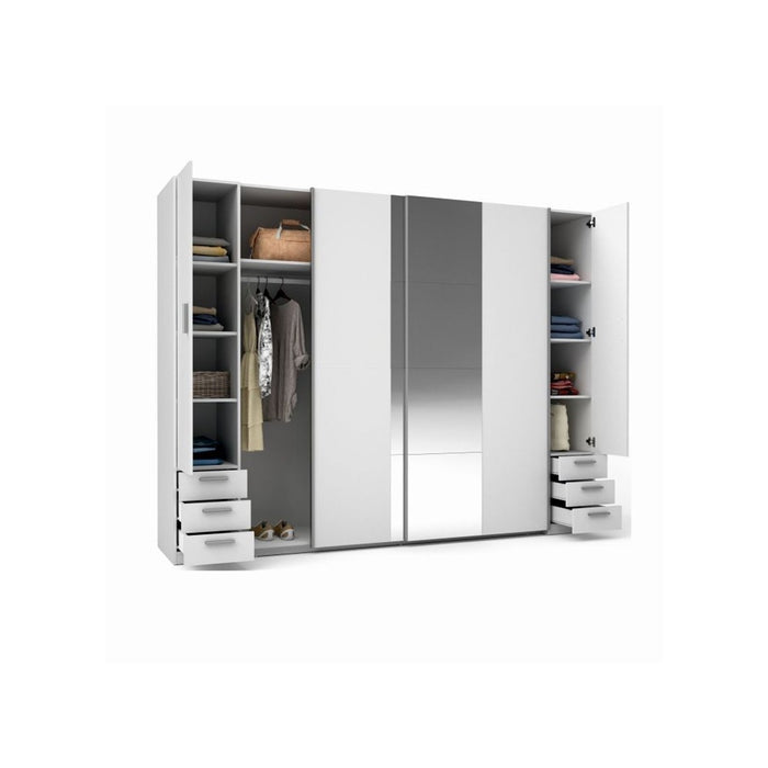 Armadio 4 Porte con Specchio e Guardaroba - Bianco - Collezione STAR
