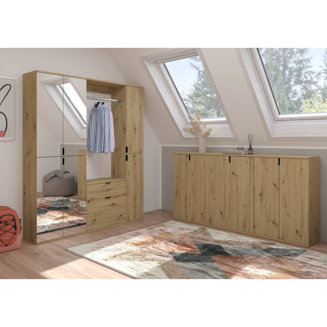 Armadio 4 porte con specchi – Rovere chiaro – BODITE