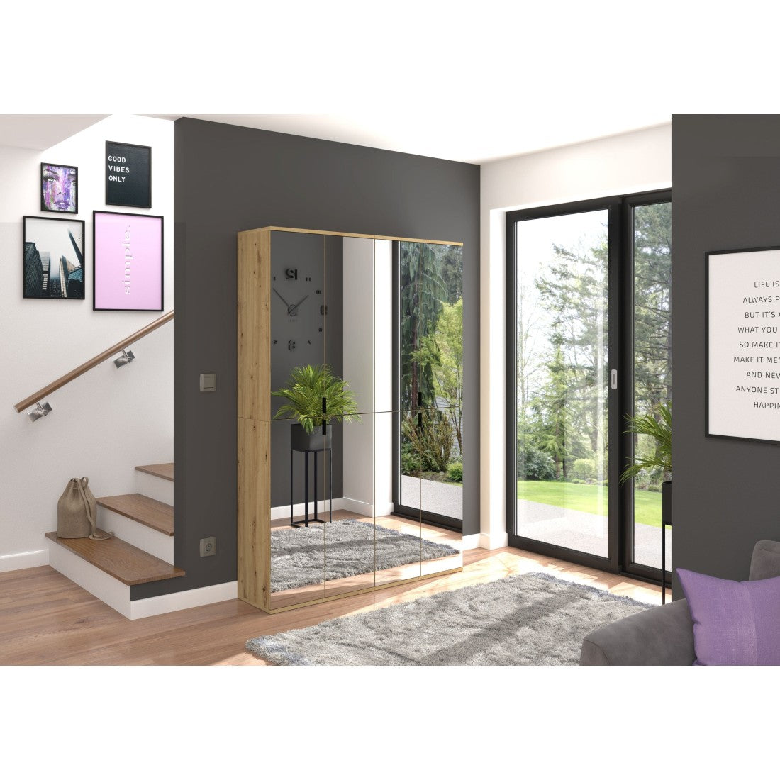 Armadio 4 porte con specchi – Rovere chiaro – BODITE