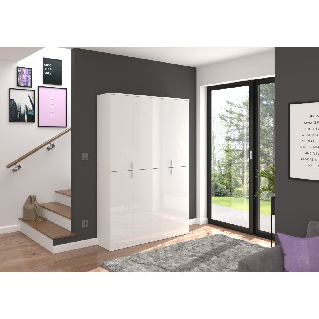 Armadio 8 porte BODITE – Ampio spazio di archiviazione in bianco laccato