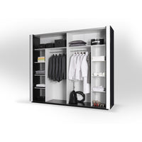 Armadio bianco e nero LINA – 220 x 225 x 68 cm con 2 grandi guardaroba e 2 grandi specchi