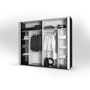 Armadio bianco e nero LINA – 220 x 225 x 68 cm con 2 grandi guardaroba e 2 grandi specchi