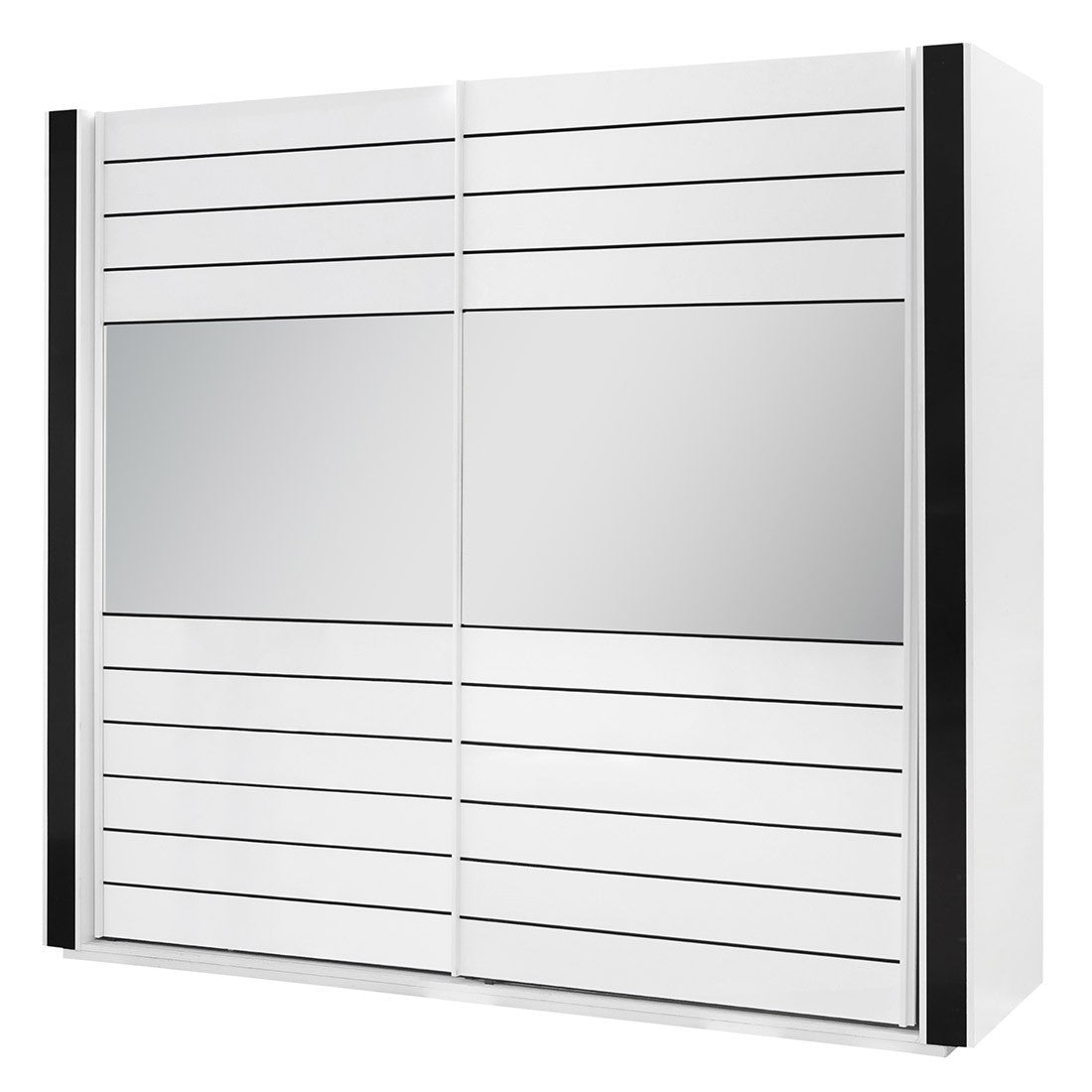 Armadio bianco e nero LINA – 220 x 225 x 68 cm con 2 grandi guardaroba e 2 grandi specchi