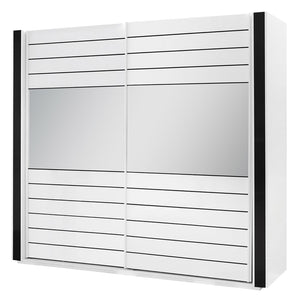 Armadio bianco e nero LINA – 220 x 225 x 68 cm con 2 grandi guardaroba e 2 grandi specchi