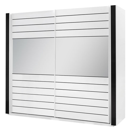 Armadio bianco e nero LINA – 220 x 225 x 68 cm con 2 grandi guardaroba e 2 grandi specchi