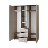 Armadio per camera dei bambini design color rovere e bianco con 3 ante a battente e 3 cassetti collezione DENVER.